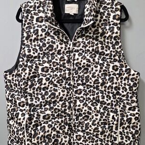 LOFT Leopard Print Puffer Vest - Black, Cream & Brown
